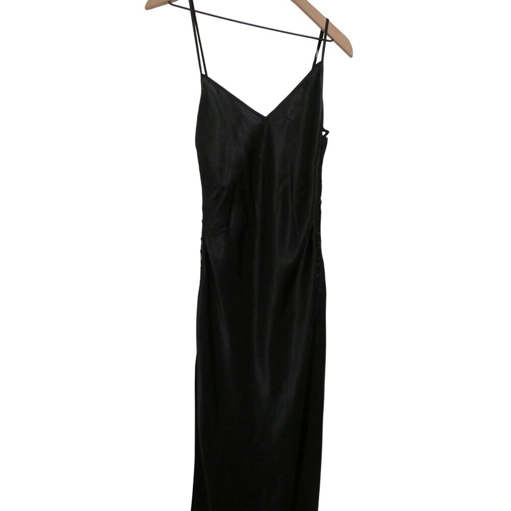 Y2K Victoria's Secret Women Sz M Black Satin Lace Up Side Slit Maxi Dress